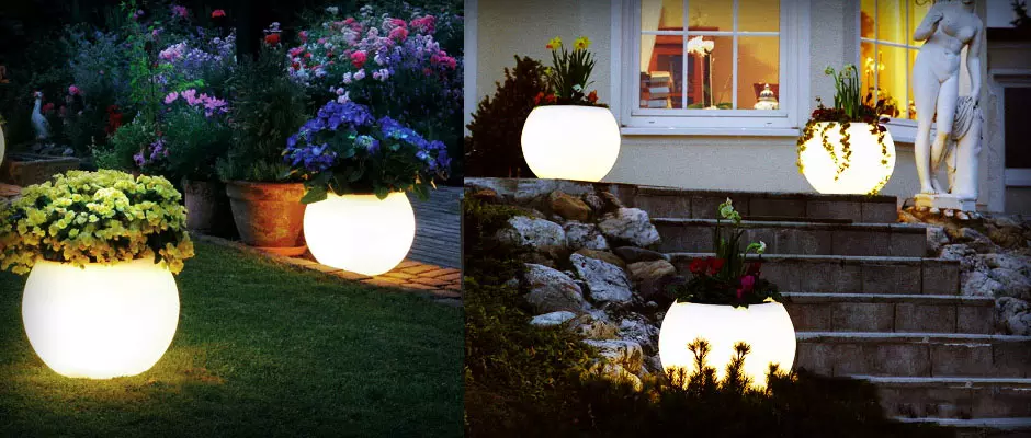 Beleuchtbare Pflanzkübel::Setzen Sie Akzente im Garten, auch in den Abendstunden. Mit Beleuchtungsobjekten gelingen wunderschöne Lichtakzentuierungen.
